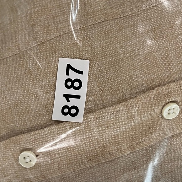 Hickey Freeman 100% Linen XL Light Tan Summer Spring Beach Vacation Shirt Zegna - Picture 12 of 12